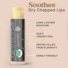 Beauty by Earth balm applied on lips closeup showing glossy hydration benefit