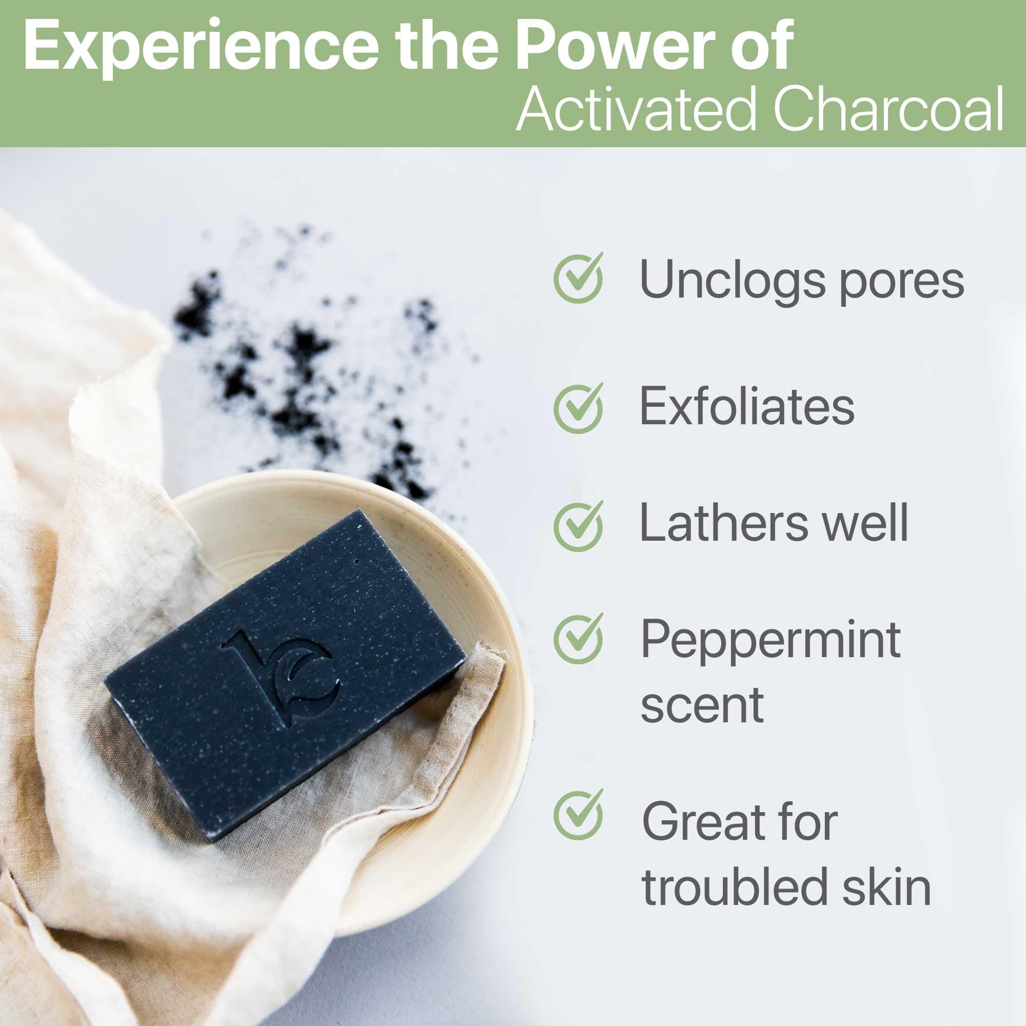 Beauty by Earth close-up texture of charcoal soap showing gentle exfoliation