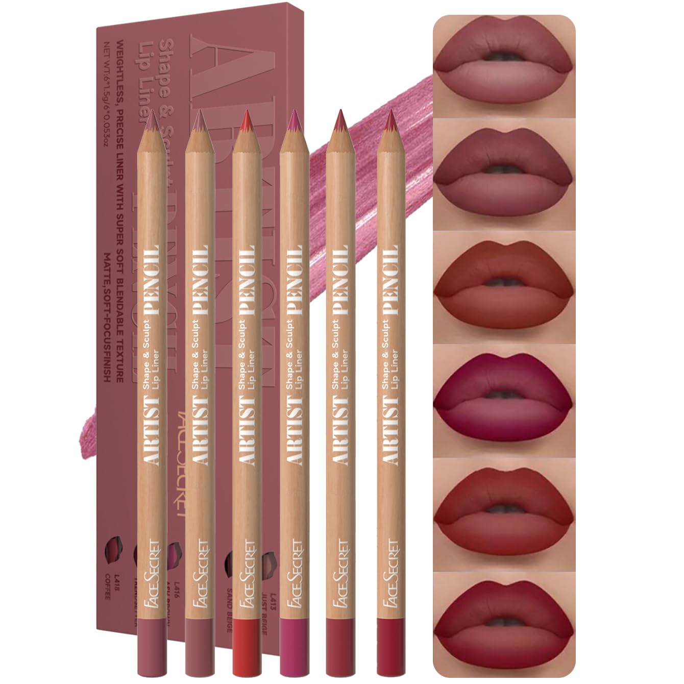 Beauty Glazed front packaging showing the 6 nude brown pencils and benefits