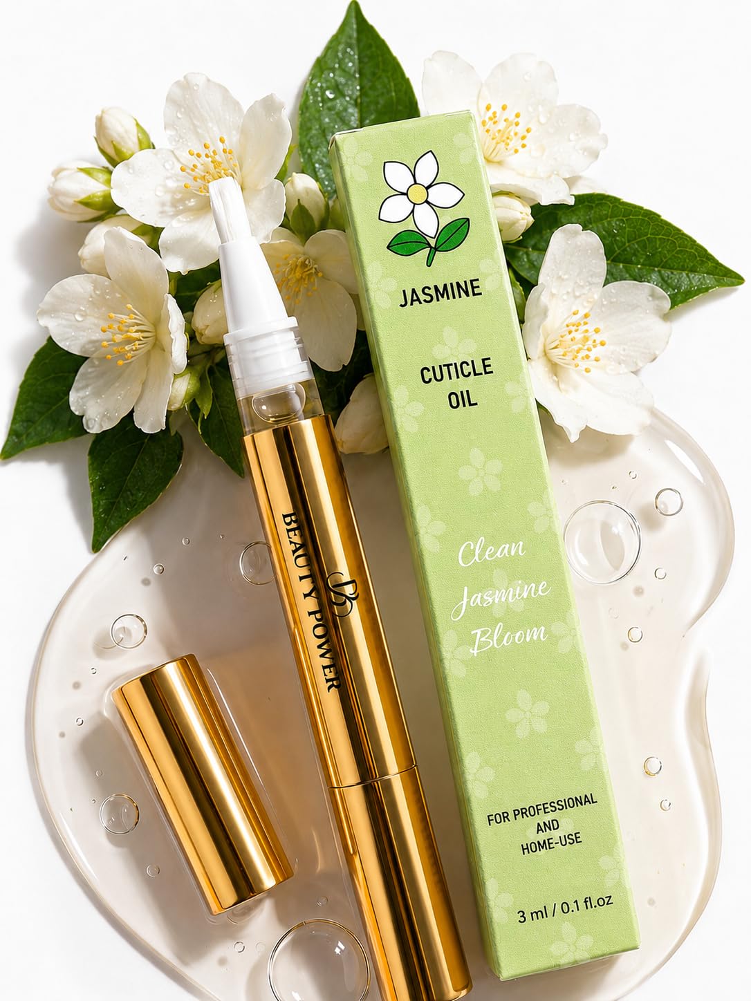 Beauty Power front packaging showing gold 3ml cuticle pen and benefits