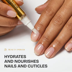 Beauty Power pen beside a credit card showing compact travel-ready size
