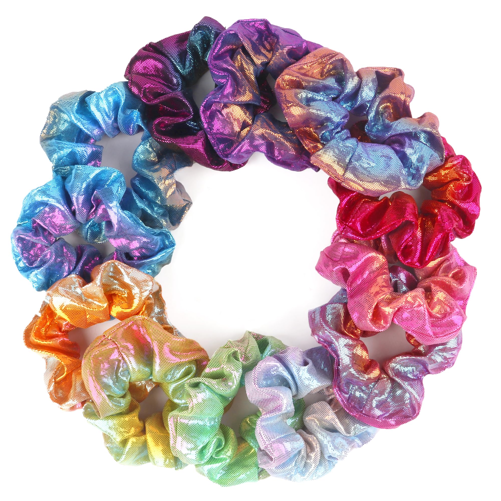 Beauty.H.C front packaging showing 12 gradient metallic scrunchies and pouch, organized
