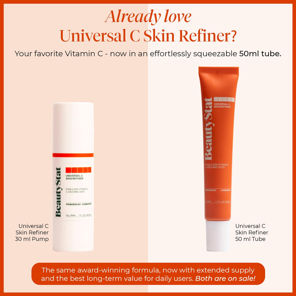 BeautyStat tube close-up emphasizing easy application and portability