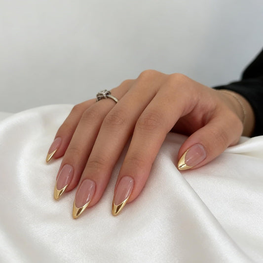 BEAWTH close-up of chrome French tip detail highlighting glossy metallic shine