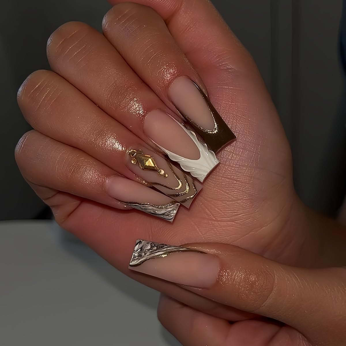 BEAWTH close-up of matte French tip and fall stripe detail for durable polished finish