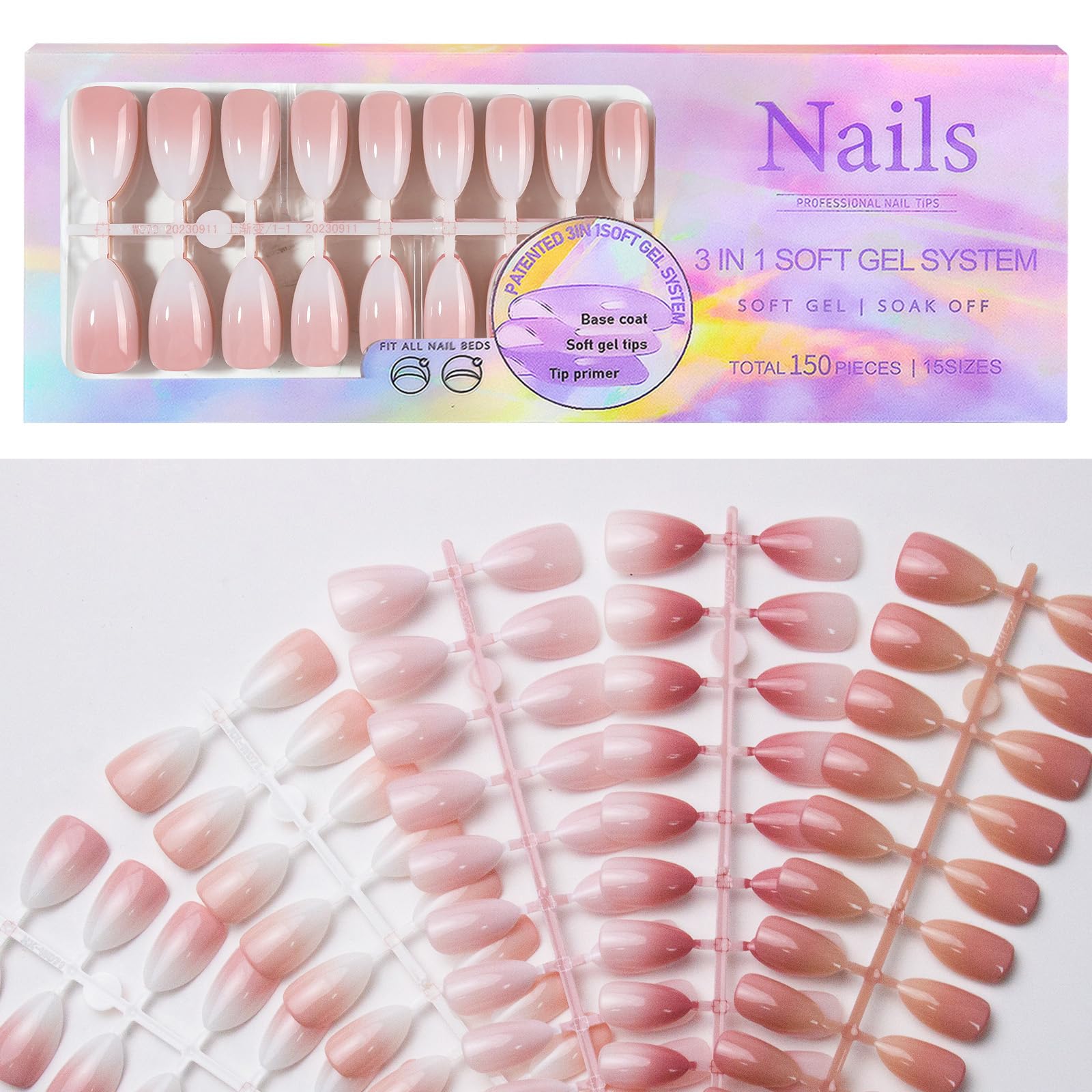 BEAWTH front packaging showing 150-piece ombre almond set for quick manicures