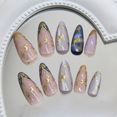 BEAWTH close-up of glossy blue marble nail showing rich color and shine