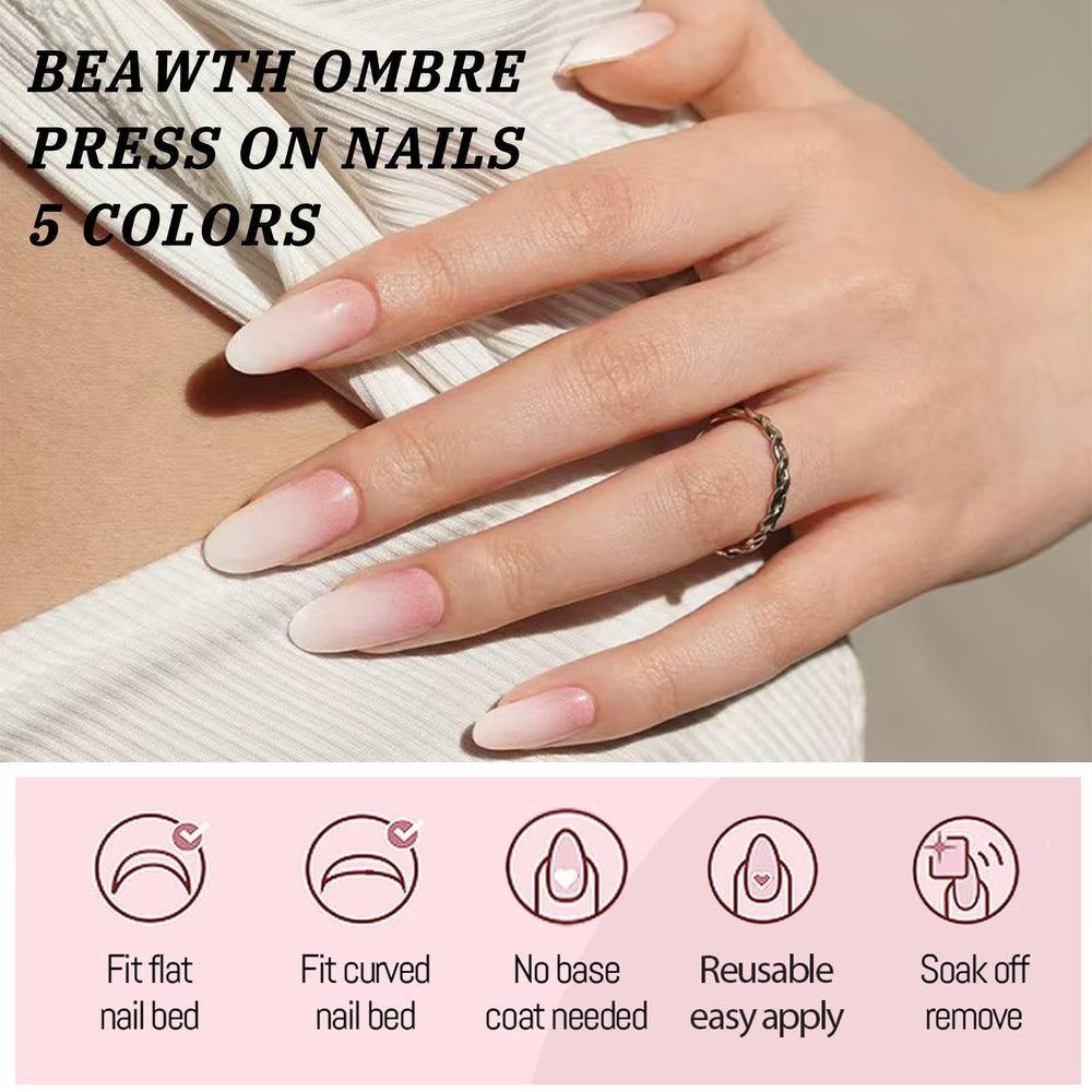 BEAWTH close-up of nude-pink ombre gradient showing smooth glossy finish benefit