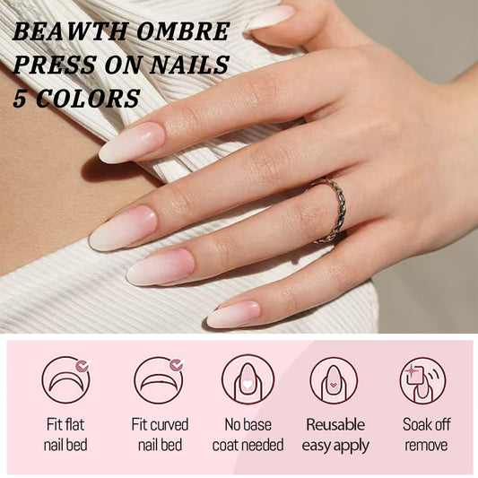 BEAWTH close-up of nude-pink ombre gradient showing smooth glossy finish benefit