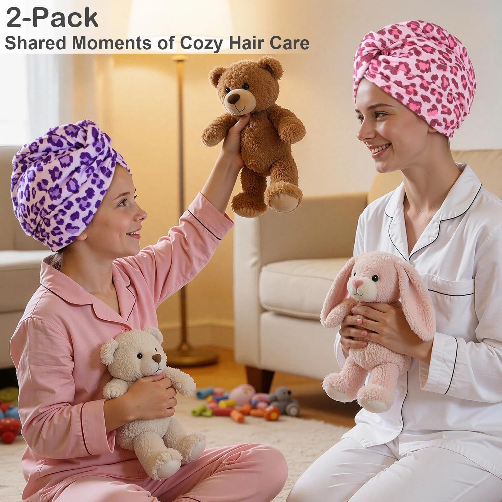 BeBeJoJo towel wrapping long hair to demonstrate full coverage benefit