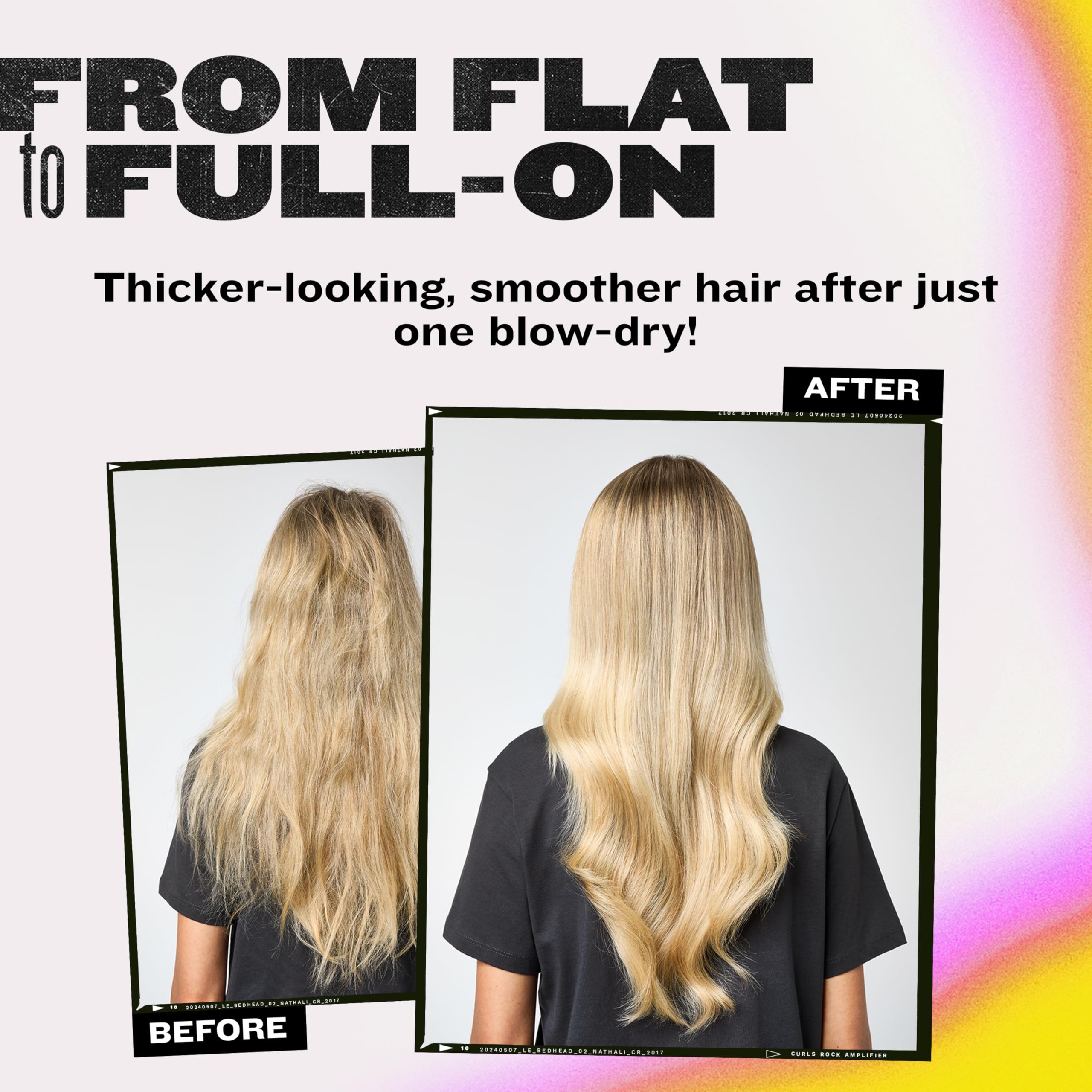 Blow-dryer styling with Bed Head Small Talk for visible root lift