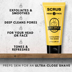 Bee Bald creamy scrub texture closeup revealing exfoliant beads and smooth finish