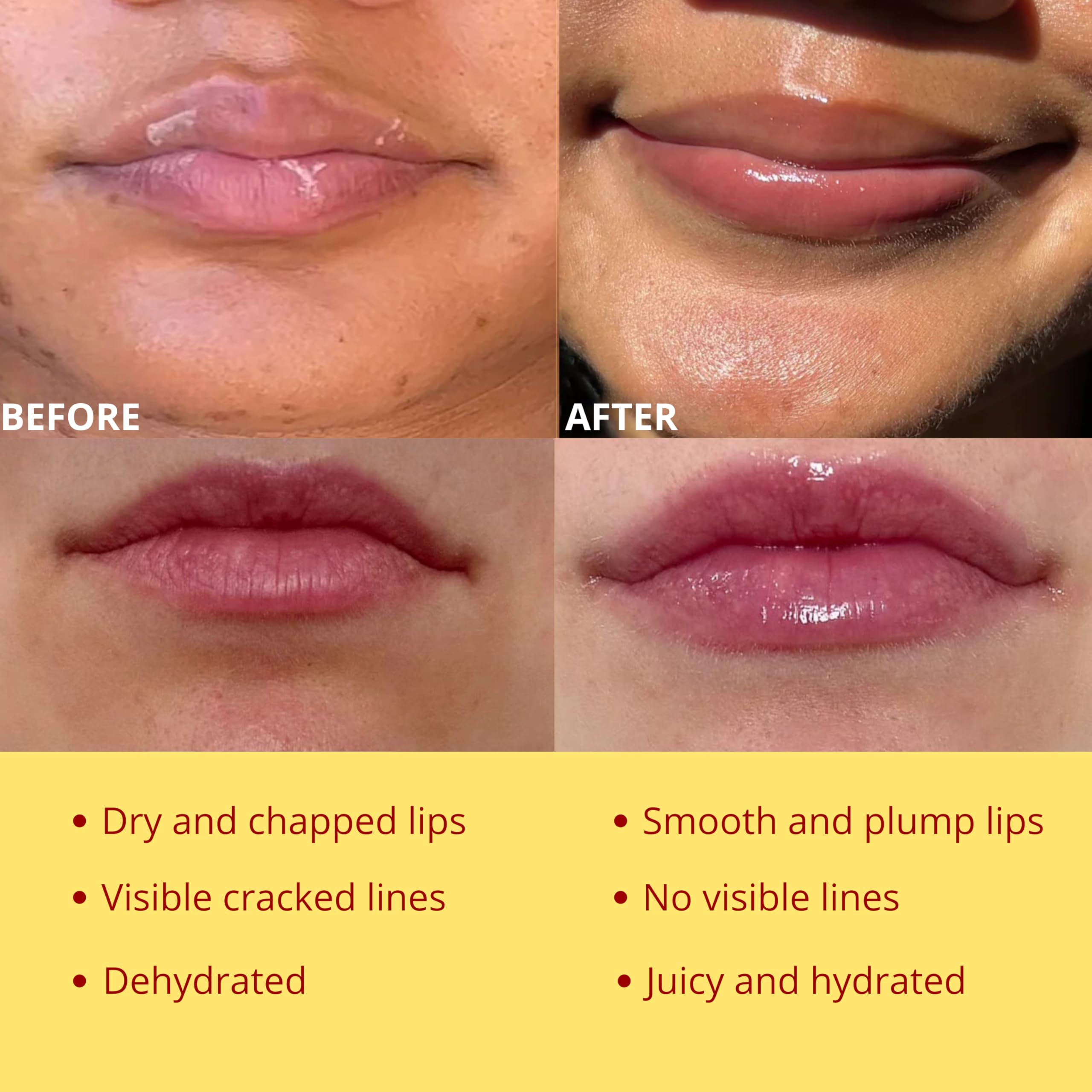 Application of Bee Balm on lips demonstrating visible smoothing and protection