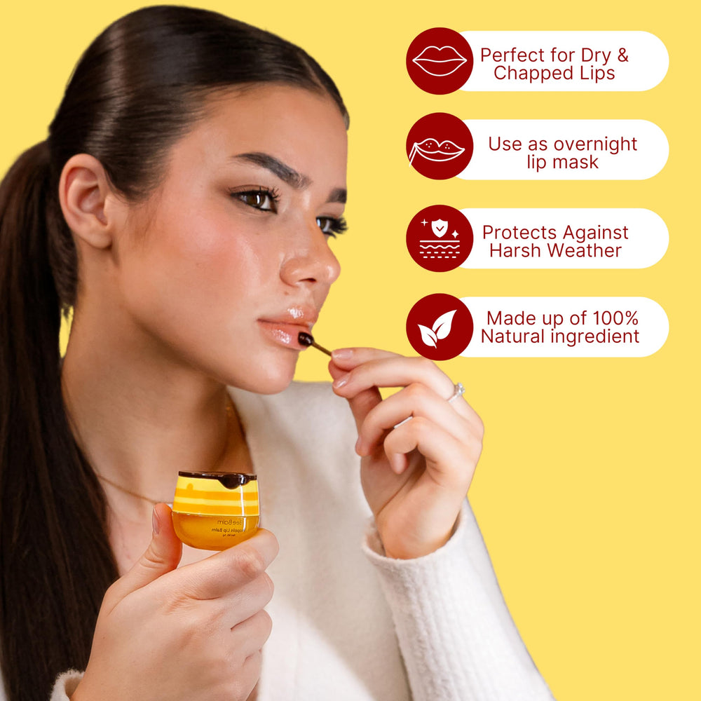 Bee Balm ingredients display with beeswax and honey highlighting natural nourishment