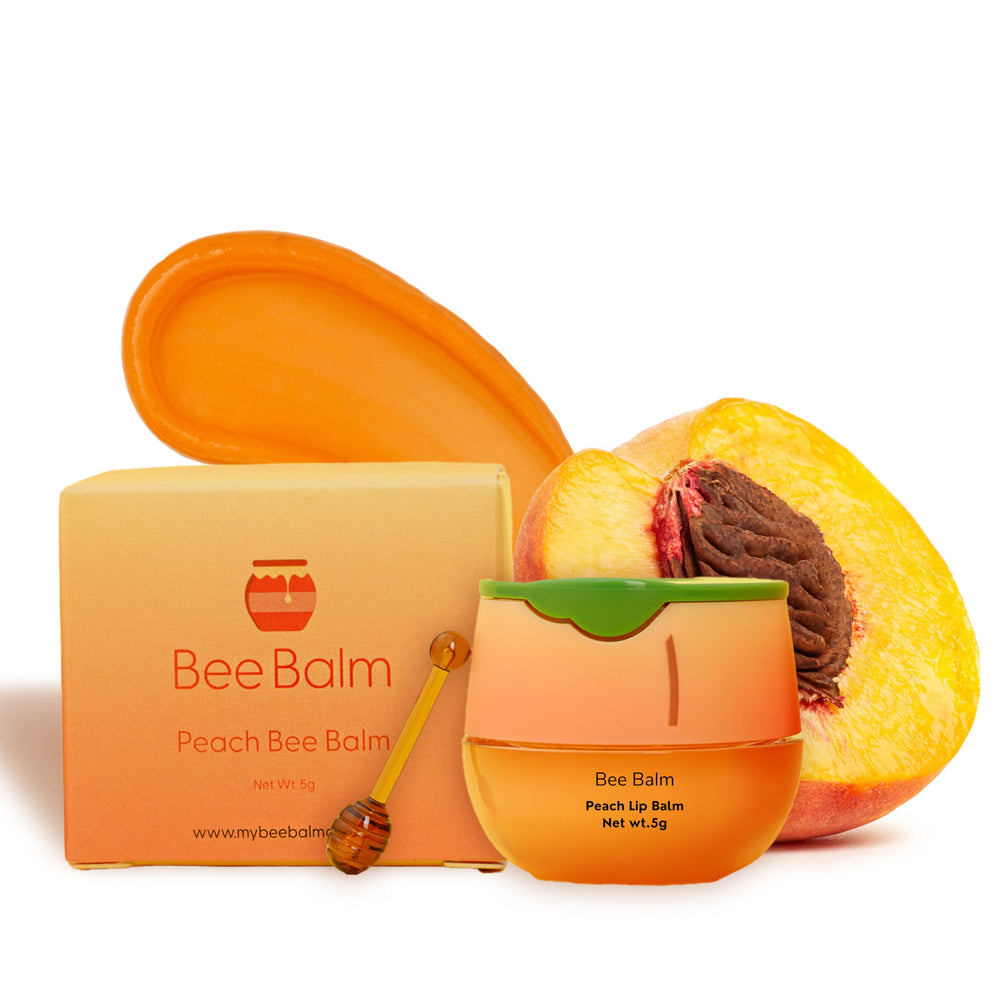 Bee Balm front packaging showing peach lip butter and brand name for clear identification and appeal