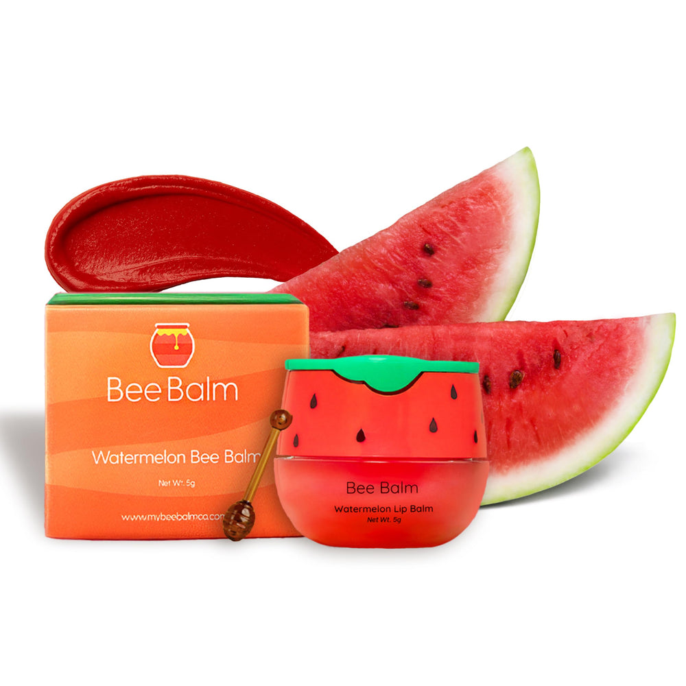 Bee Balm honey pot front view showing watermelon flavor and compact design benefit