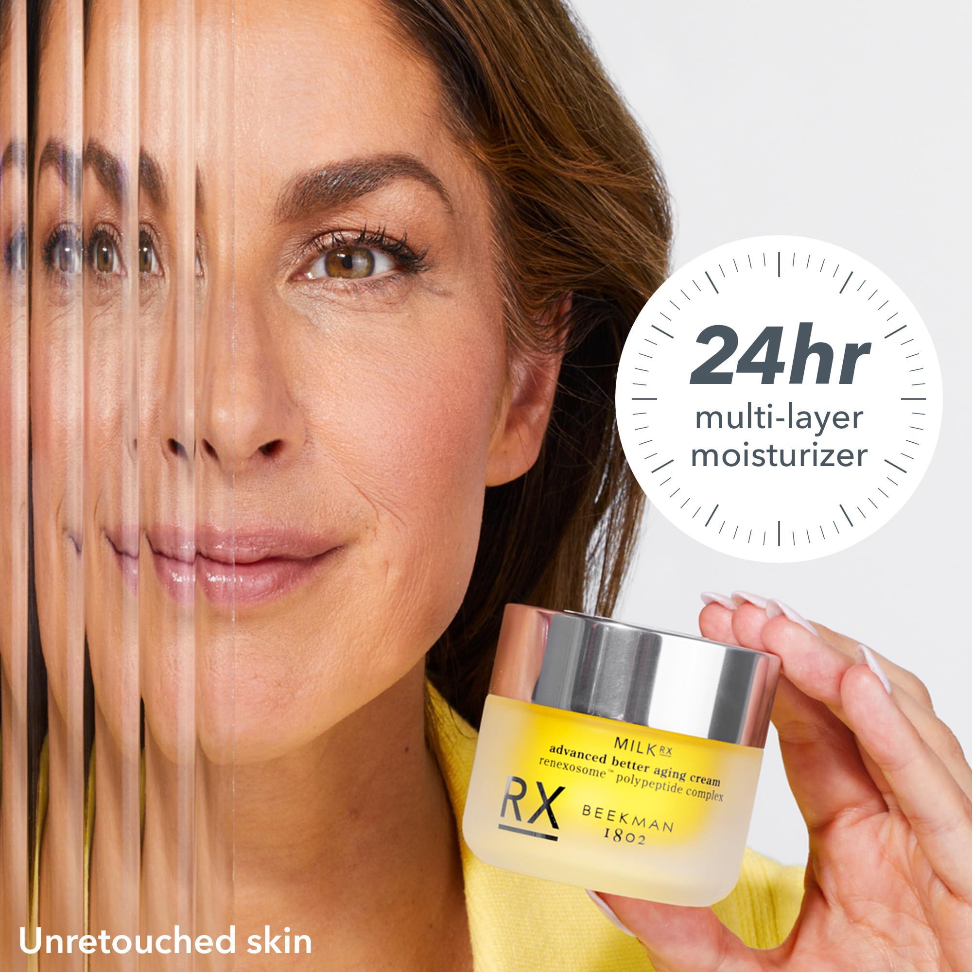 Beekman 1802 before and after skin texture comparison for visible smoothing