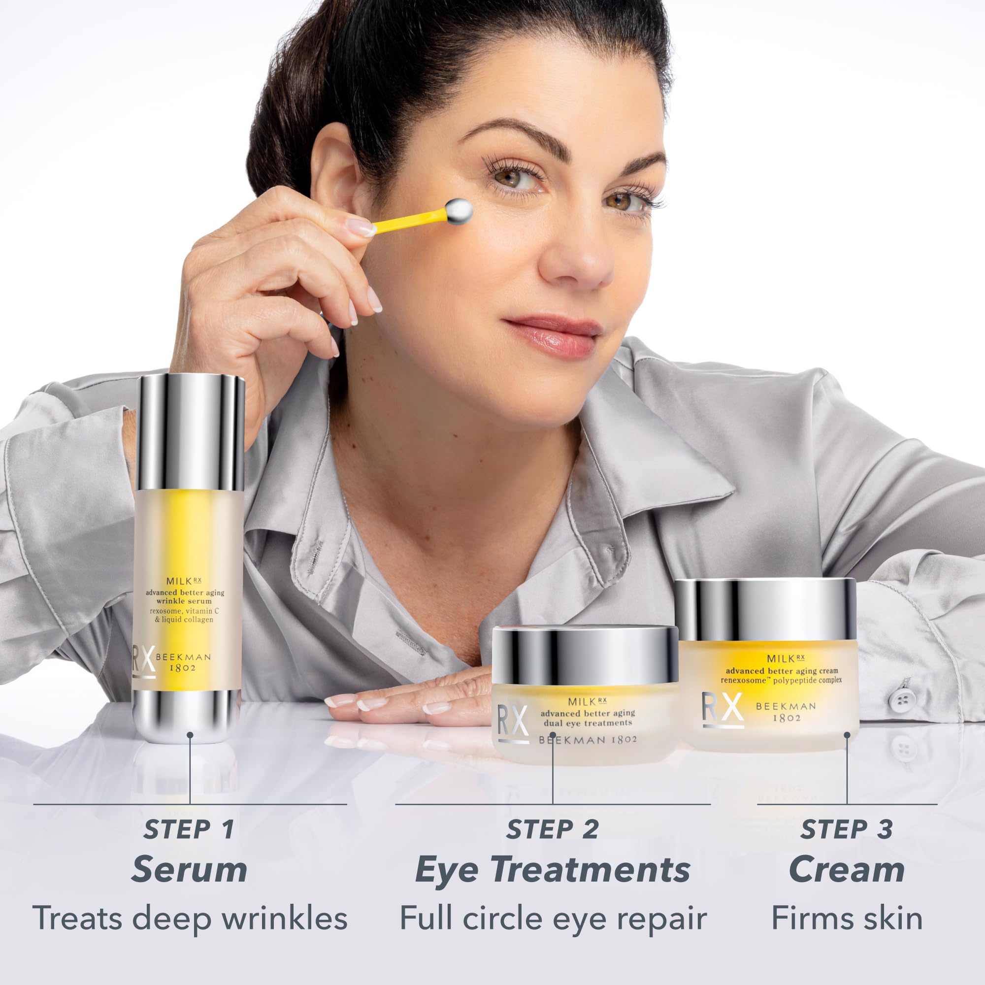 Beekman 1802 close-up skin texture before and after showing smoothing benefit