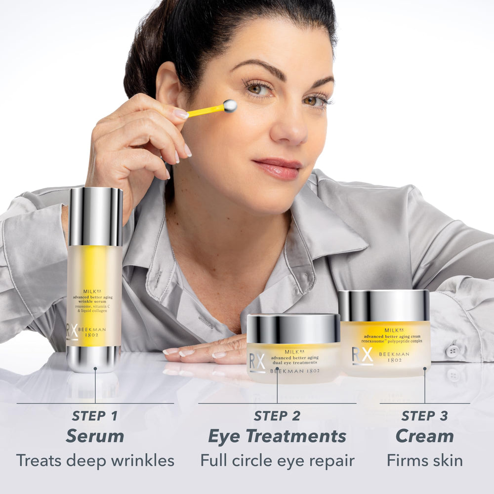 Beekman 1802 close-up skin texture before and after showing smoothing benefit