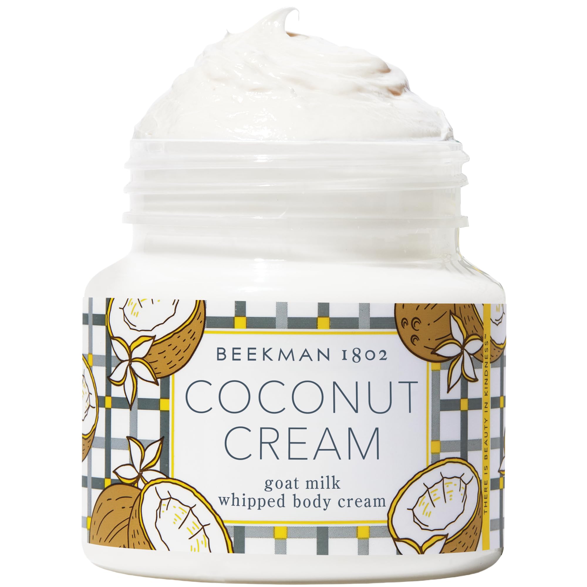 Beekman 1802 jar front view showing coconut cream and moisturizing benefits