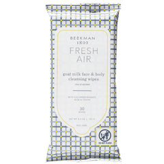 Beekman 1802 front packaging showing Fresh Air wipes and easy resealable pack benefit