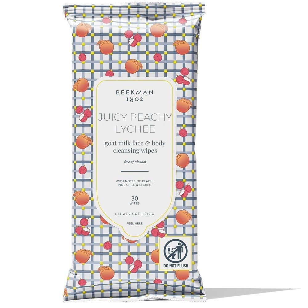 Beekman 1802 front packaging showing 30-count travel pouch and scent label, convenient