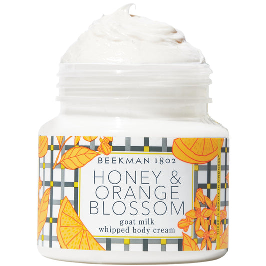Beekman 1802 front jar showing honey orange blossom scent and clean design