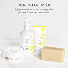 Goat milk and aloe visual with Beekman 1802 branding, nourishing ingredient benefit