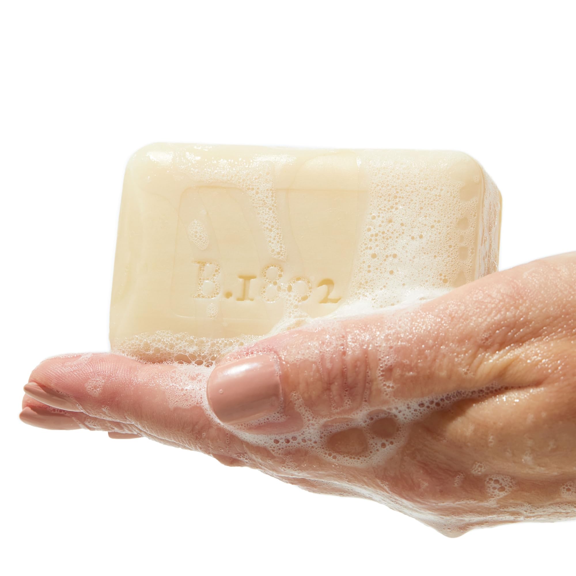 Beekman 1802 close-up of soap texture highlighting creamy, dense triple-milled feel