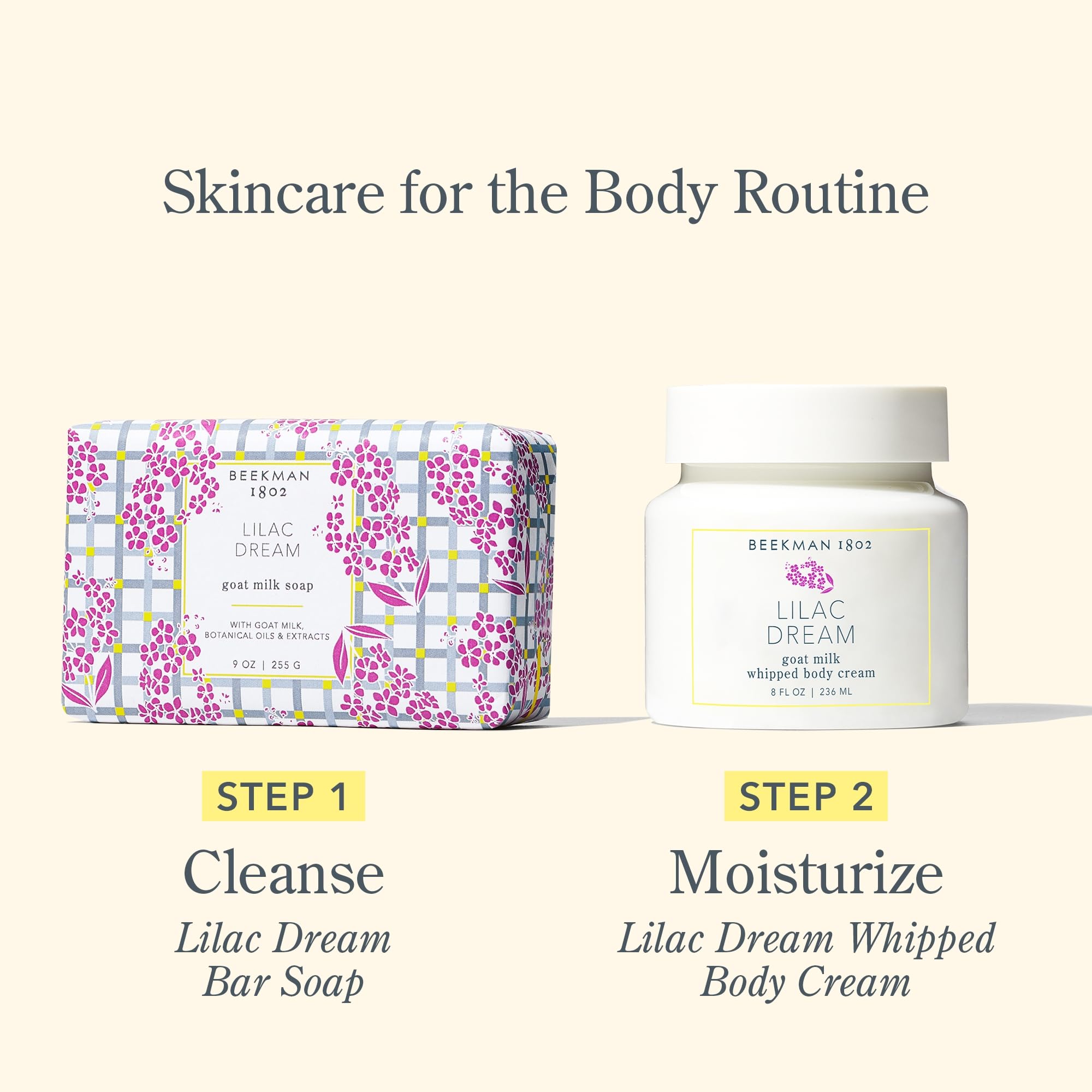 Beekman 1802 in bathroom lifestyle scene suggesting daily hand and body use benefits