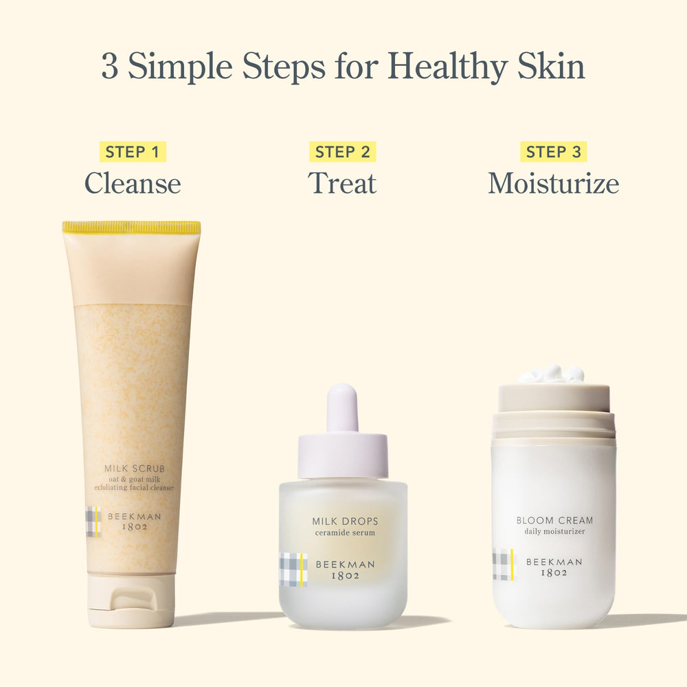 Beekman 1802 serum mixed into cream illustrating customizable hydration boost