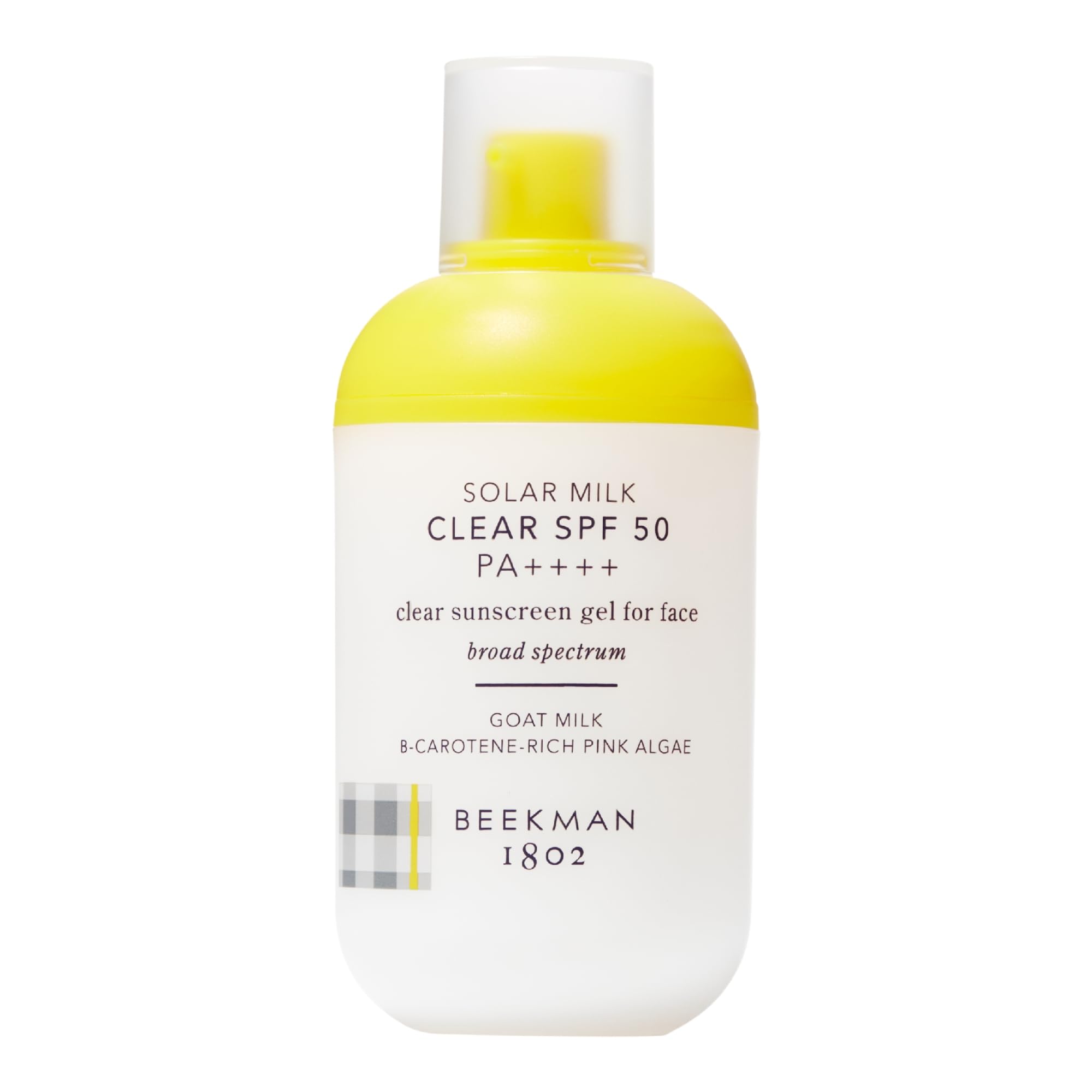 Beekman 1802 front packaging showing clear SPF 50 gel benefits