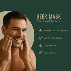 Beer Mask applied on female model showing refreshed, moisturized skin