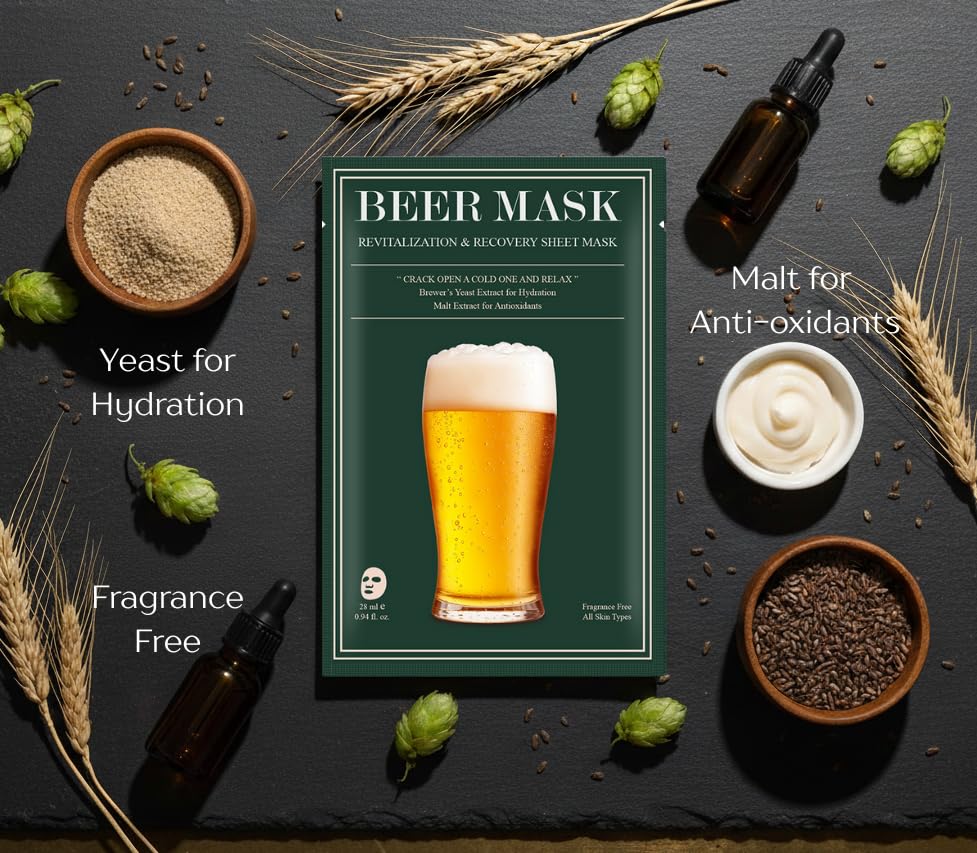 Beer Mask sheet close-up texture highlighting hydrating serum delivery