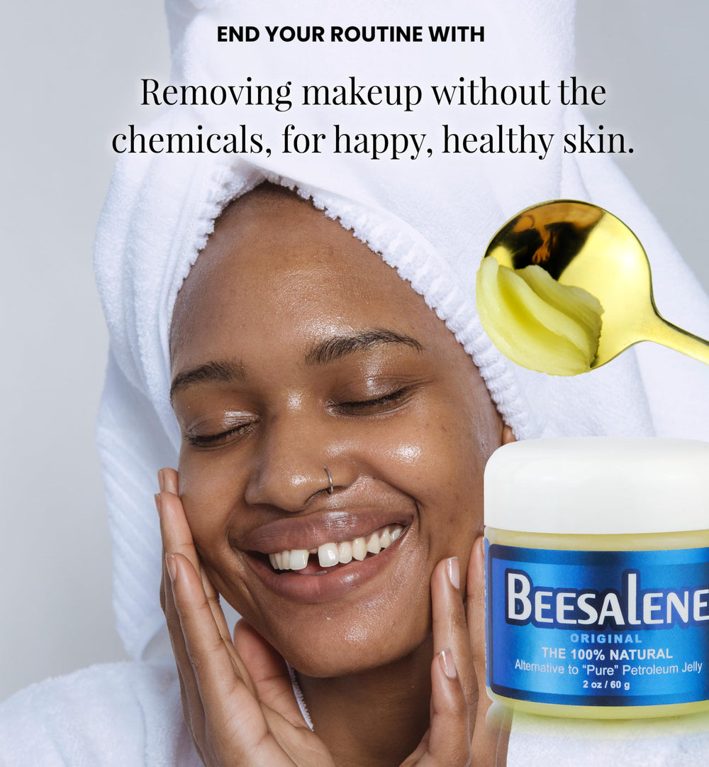 Beesaluxe balm removing eye makeup to show effective cleansing without harsh chemicals