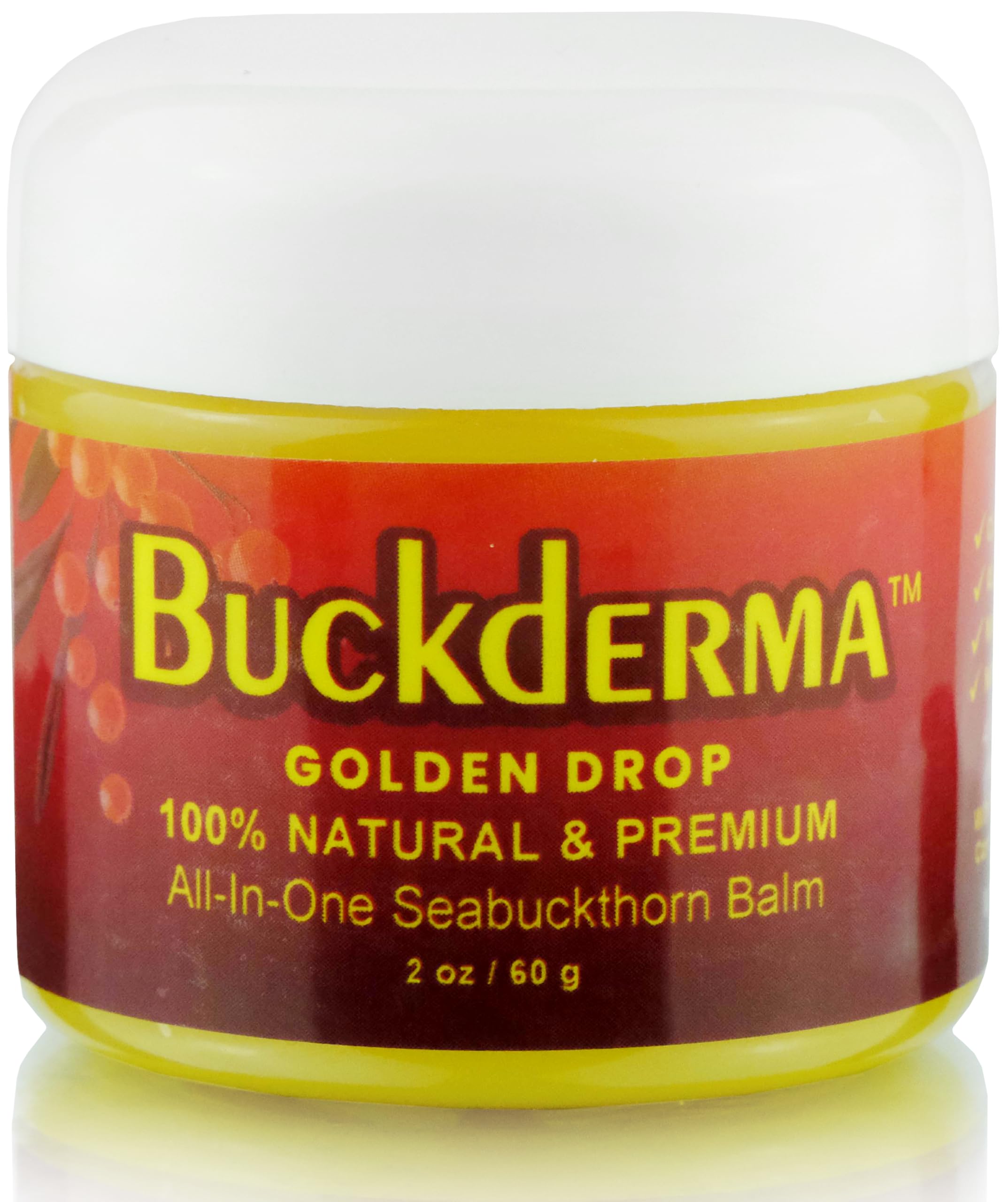 Beesaluxe Buckderma front jar showing label and compact size for travel convenience