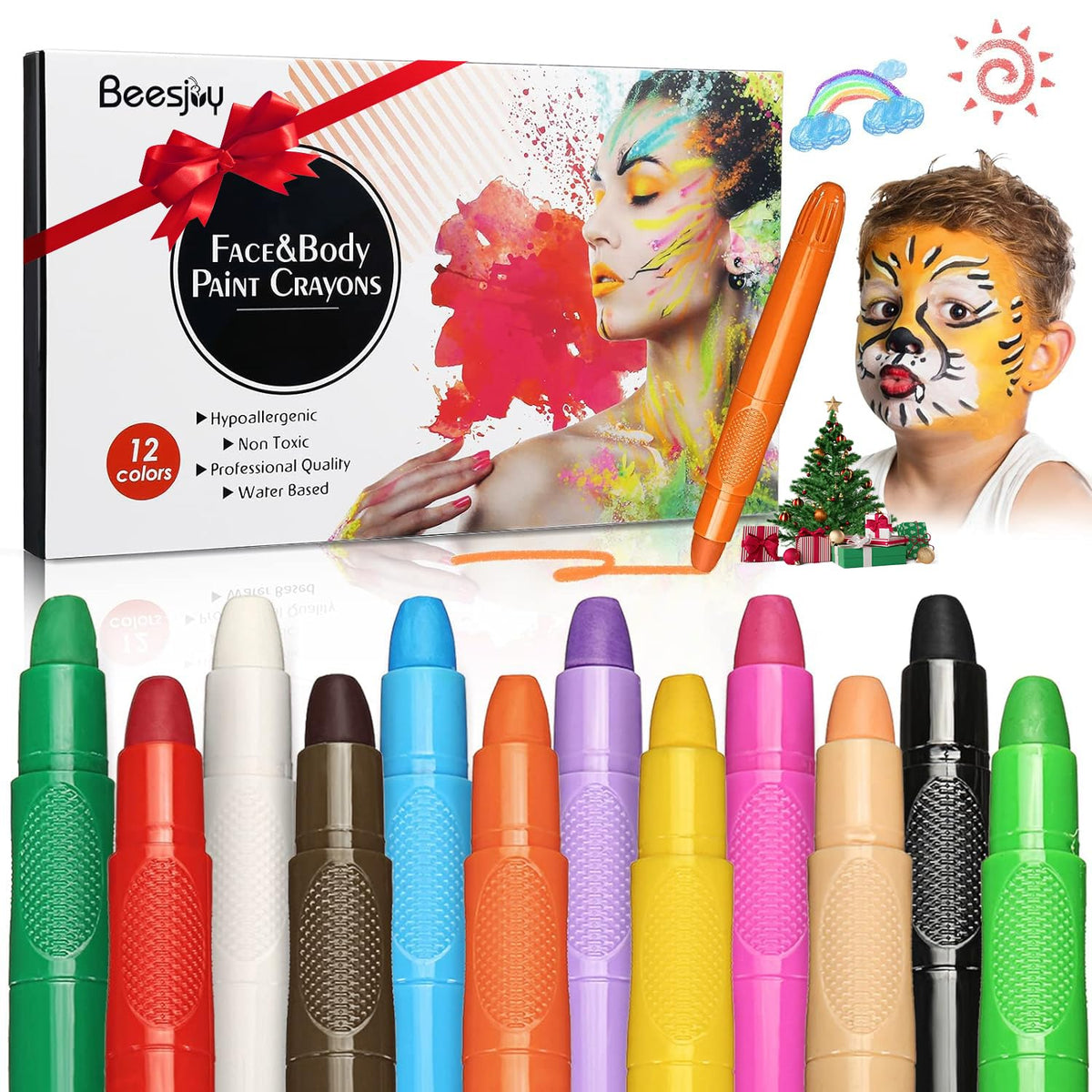 Beesjuy front packaging showing twelve colorful pencils and compact case for travel