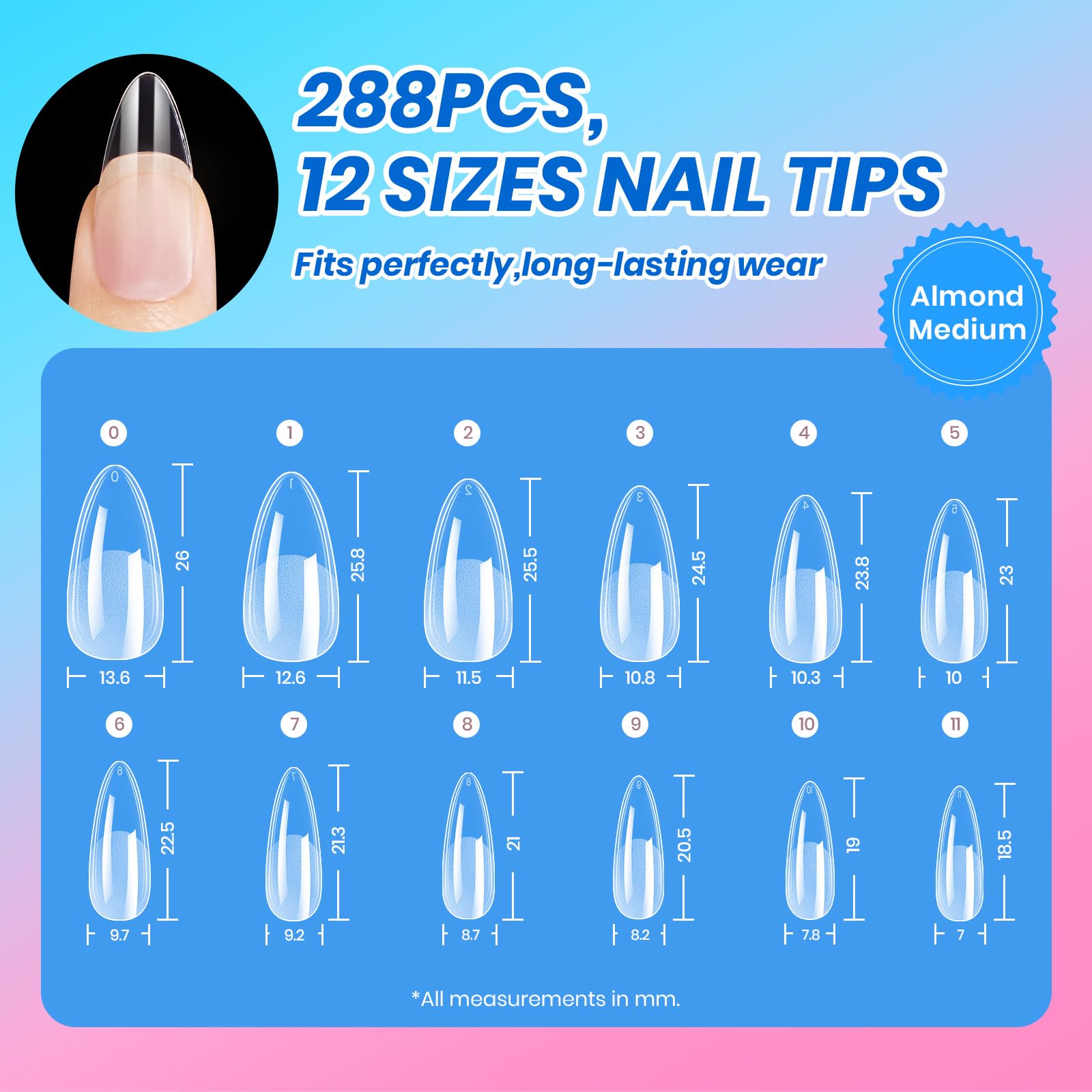 beetles almond press-on tips display for instant length and fit