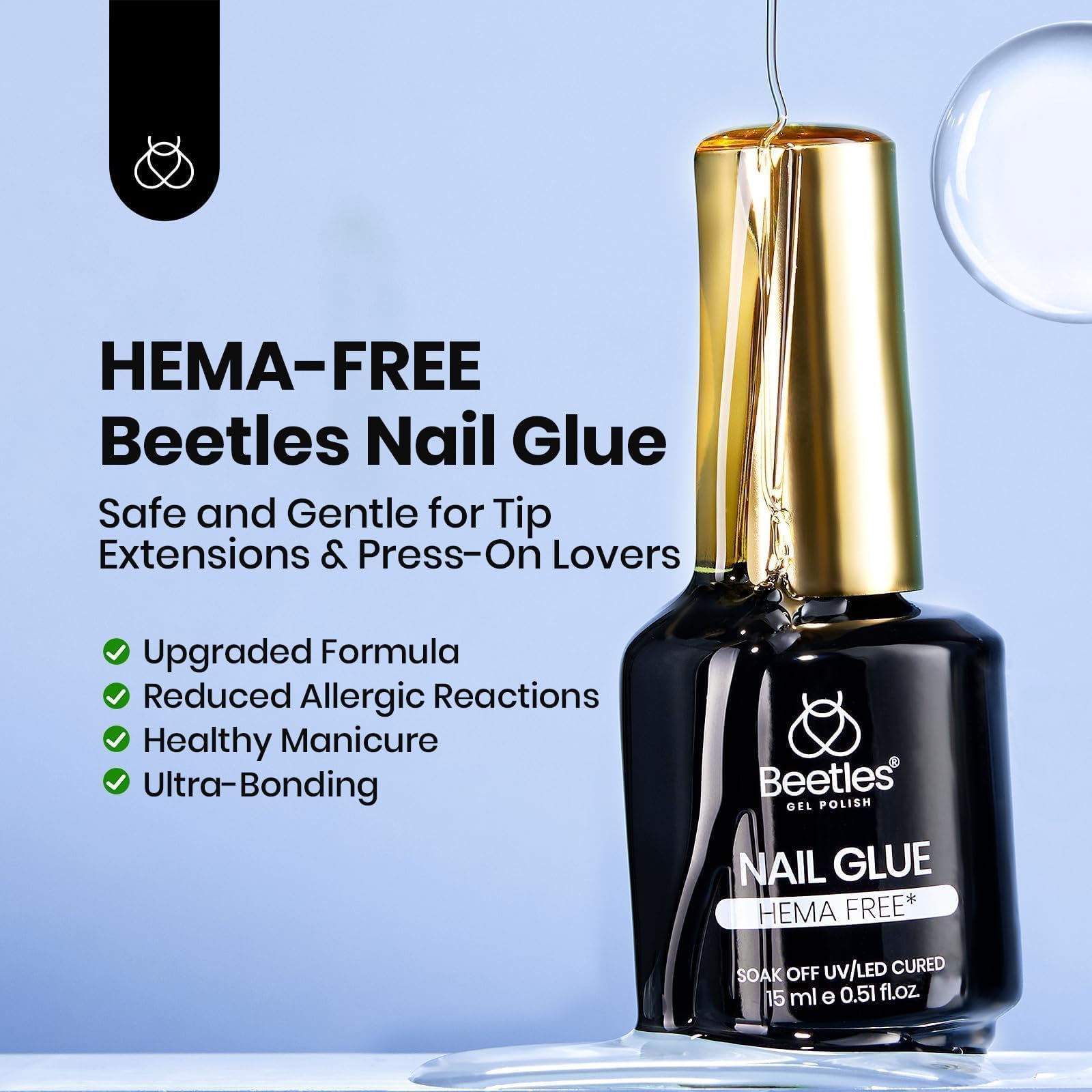 Beetles Gel Polish brush applying glue for accurate placement and no flooding