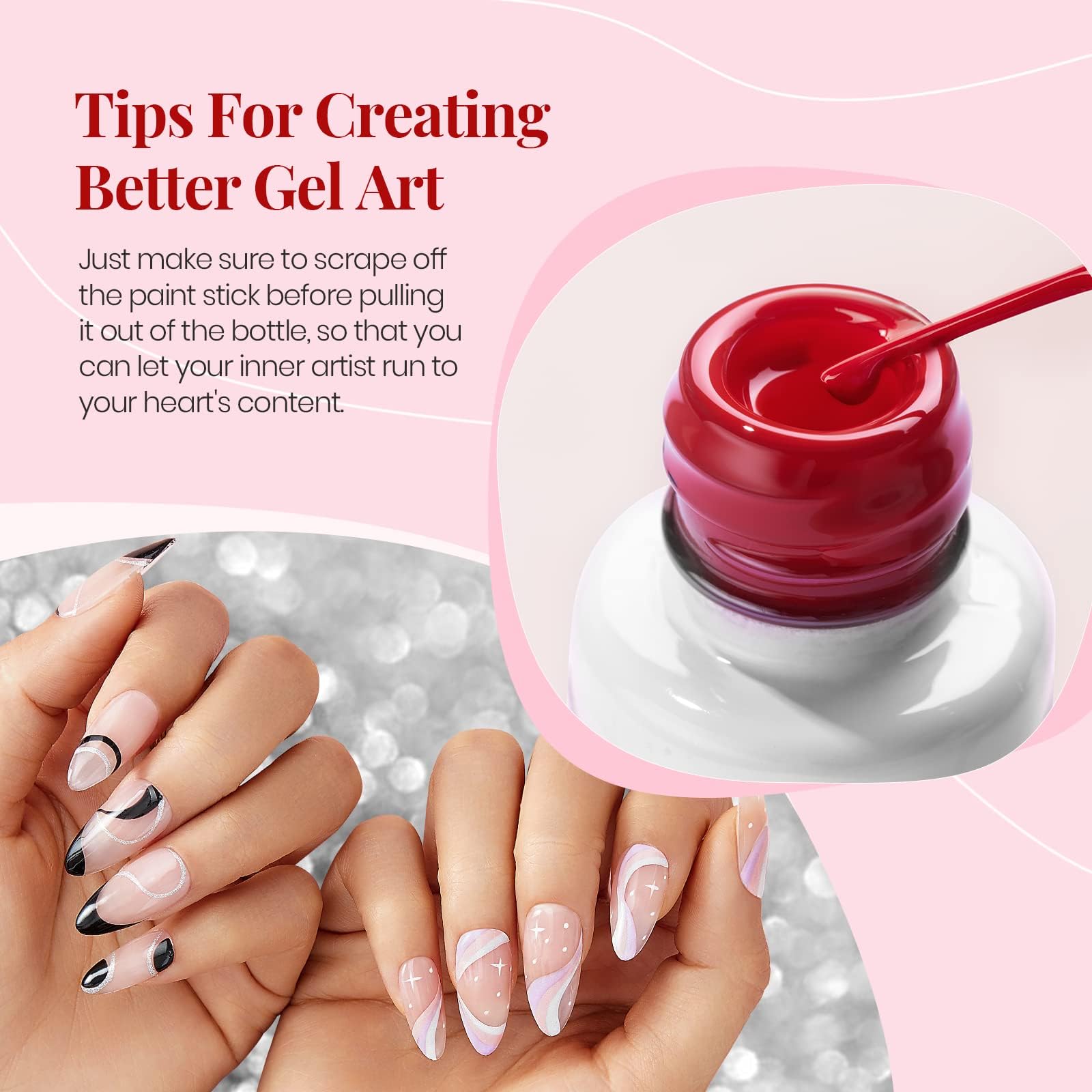 beetles Gel liner painted nail with swirl design demonstrating clean detail