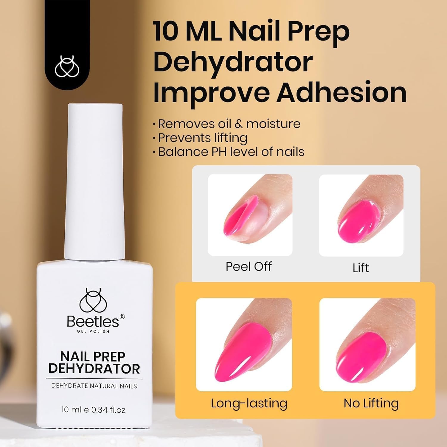 beetles applying dehydrator to natural nail for stronger polish adhesion