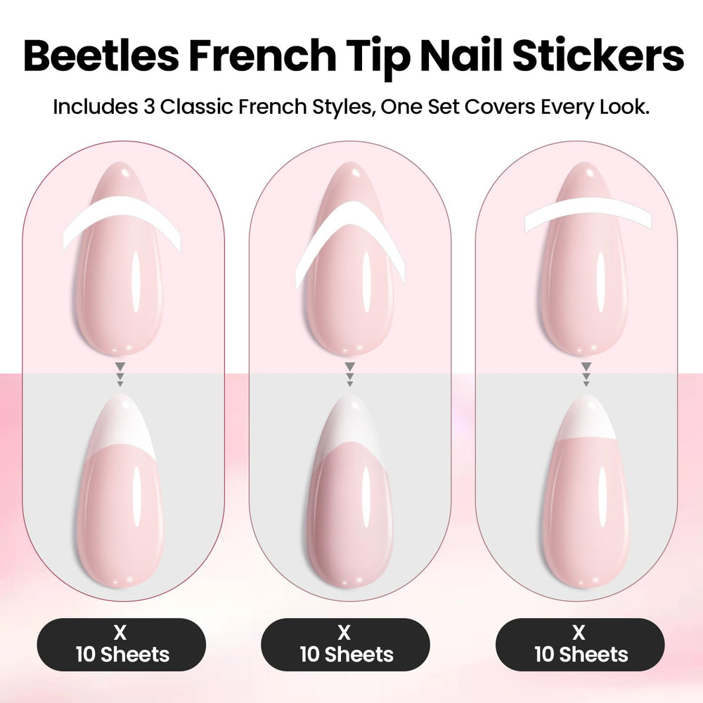 beetles applying sticker to natural nail demonstrating clean edge protection benefit