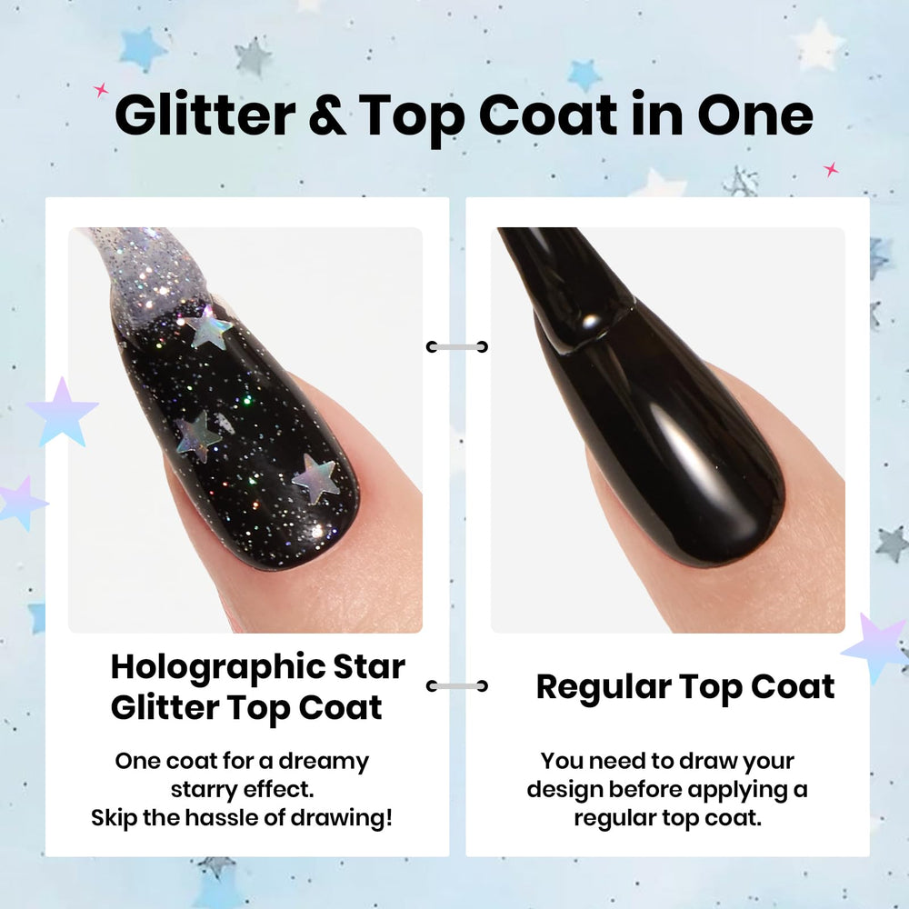Beetles applied over red gel color demonstrating instant star glitter effect