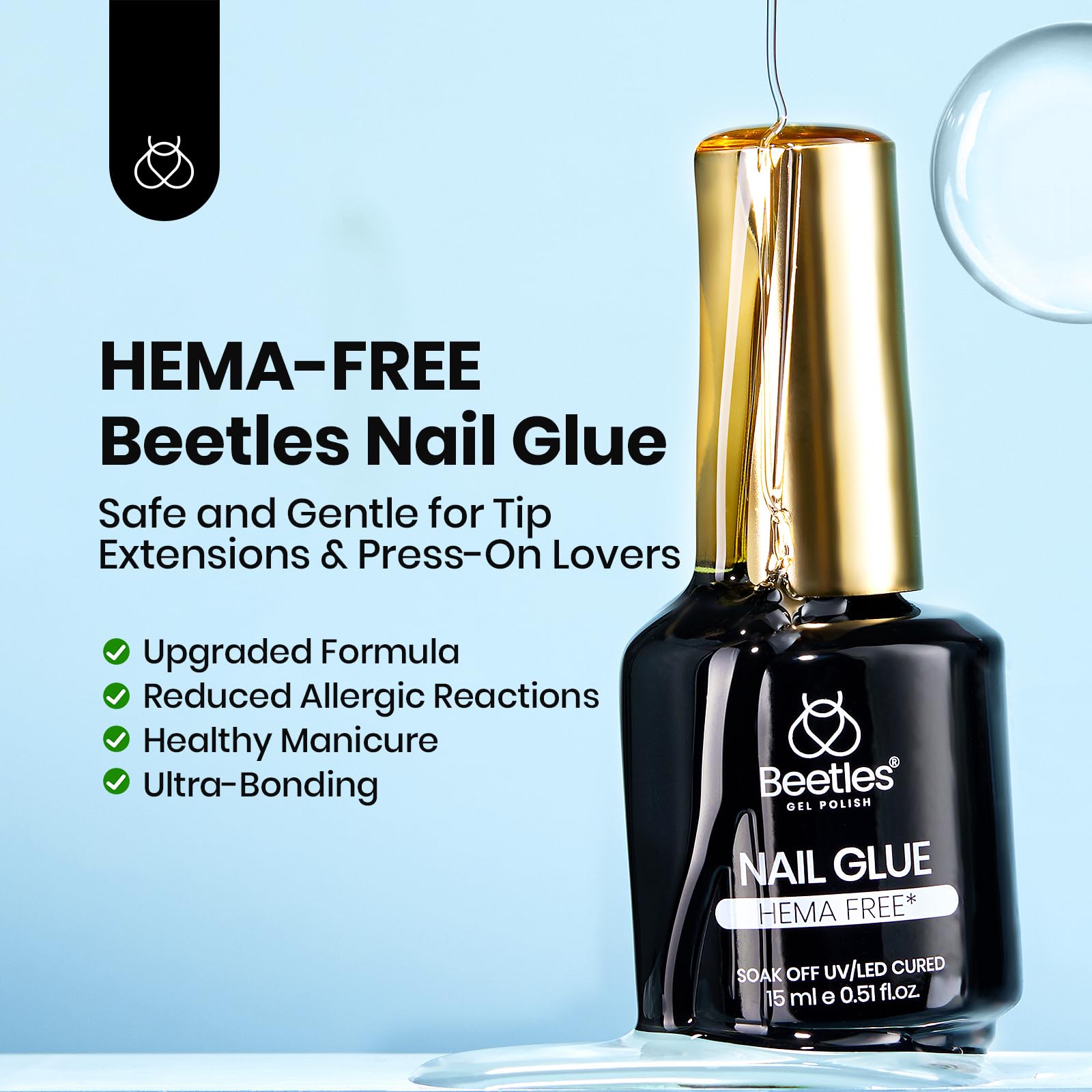 Beetles applying gel under acrylic tip for precise placement and adhesion
