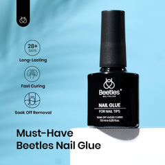 beetles applying glue to a clear nail tip showing secure adhesion benefit