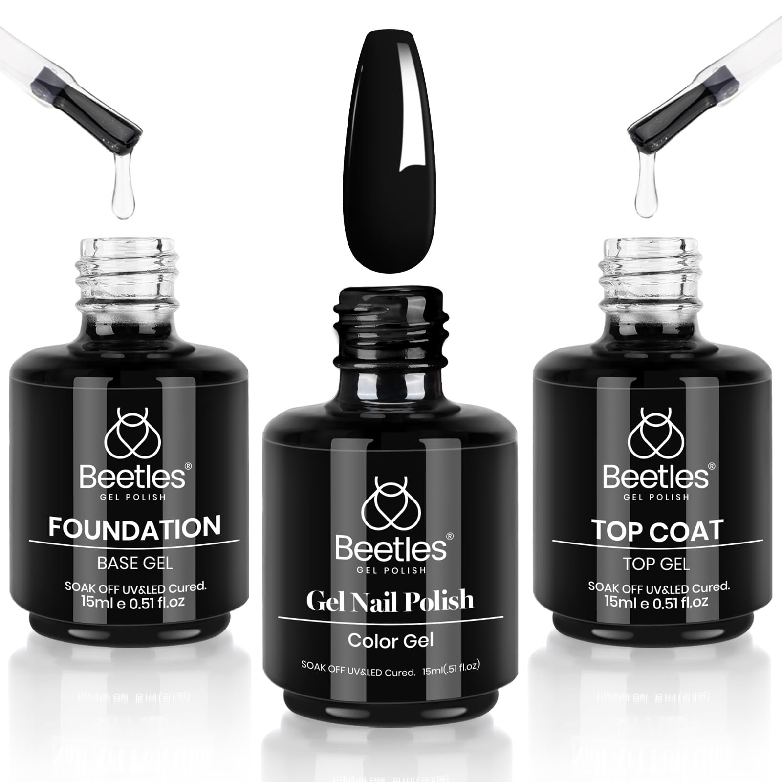 Beetles front packaging showing the Audrey Black gel set and benefits