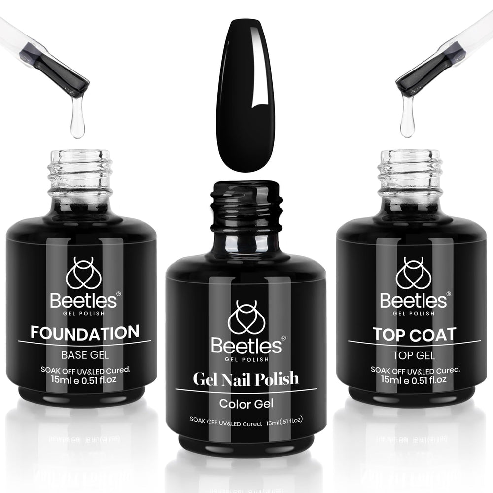 Beetles front packaging showing the Audrey Black gel set and benefits