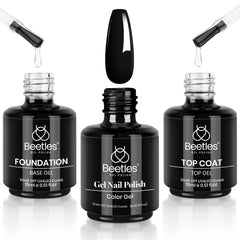 Beetles front packaging showing the Audrey Black gel set and benefits