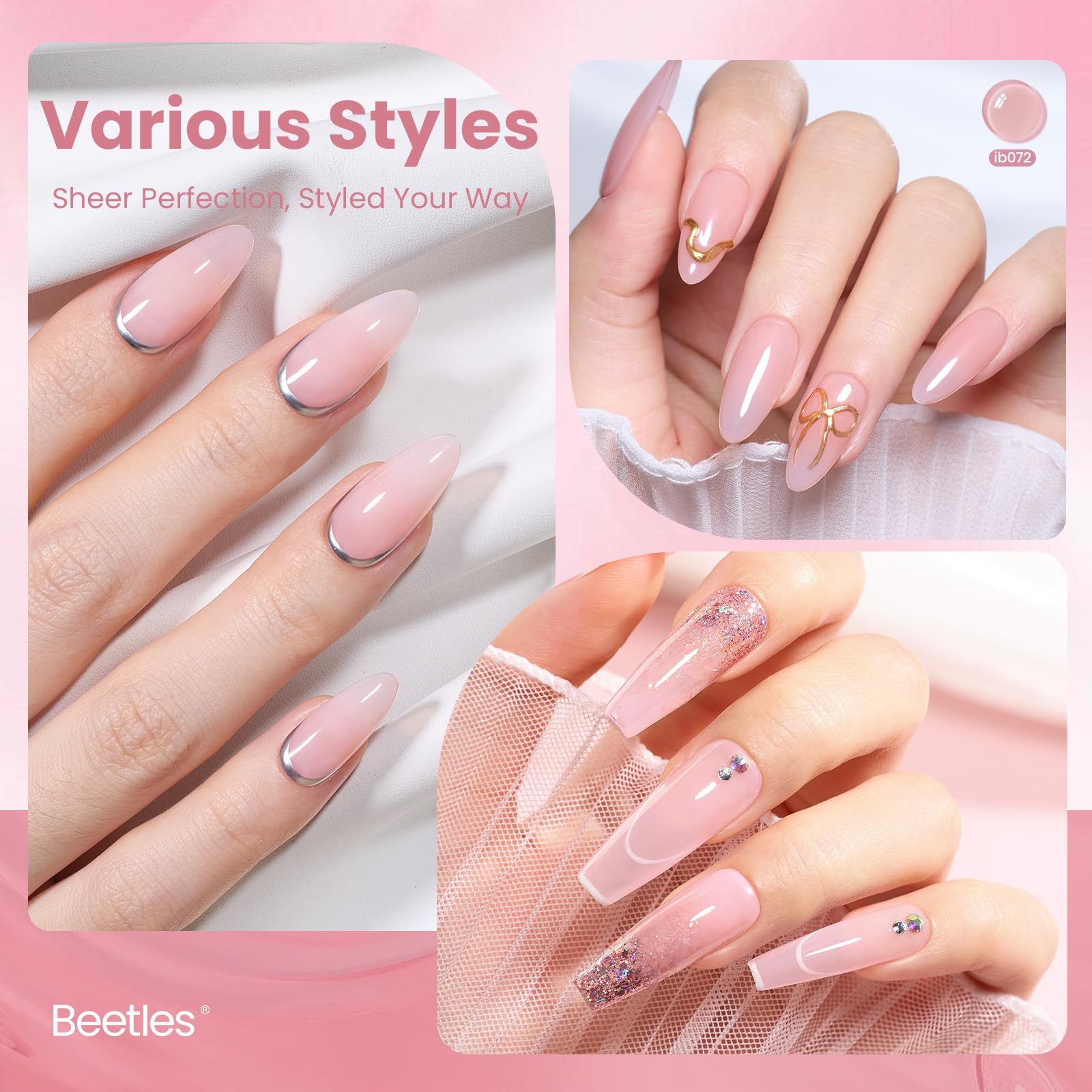 beetles swatch painted on nails demonstrating natural nude pink and wearable look