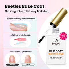 beetles base coat bottle label highlighting HEMA-free gentle formula